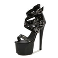 Womens Rivet Platform Chunky High Heel Gothic Sandals Fashion Ankle Strap Buckle Round Open Toe Lug Sole High Block Heel Sexy Punk Y2k Sandals for Party Prom Dress (Black6)