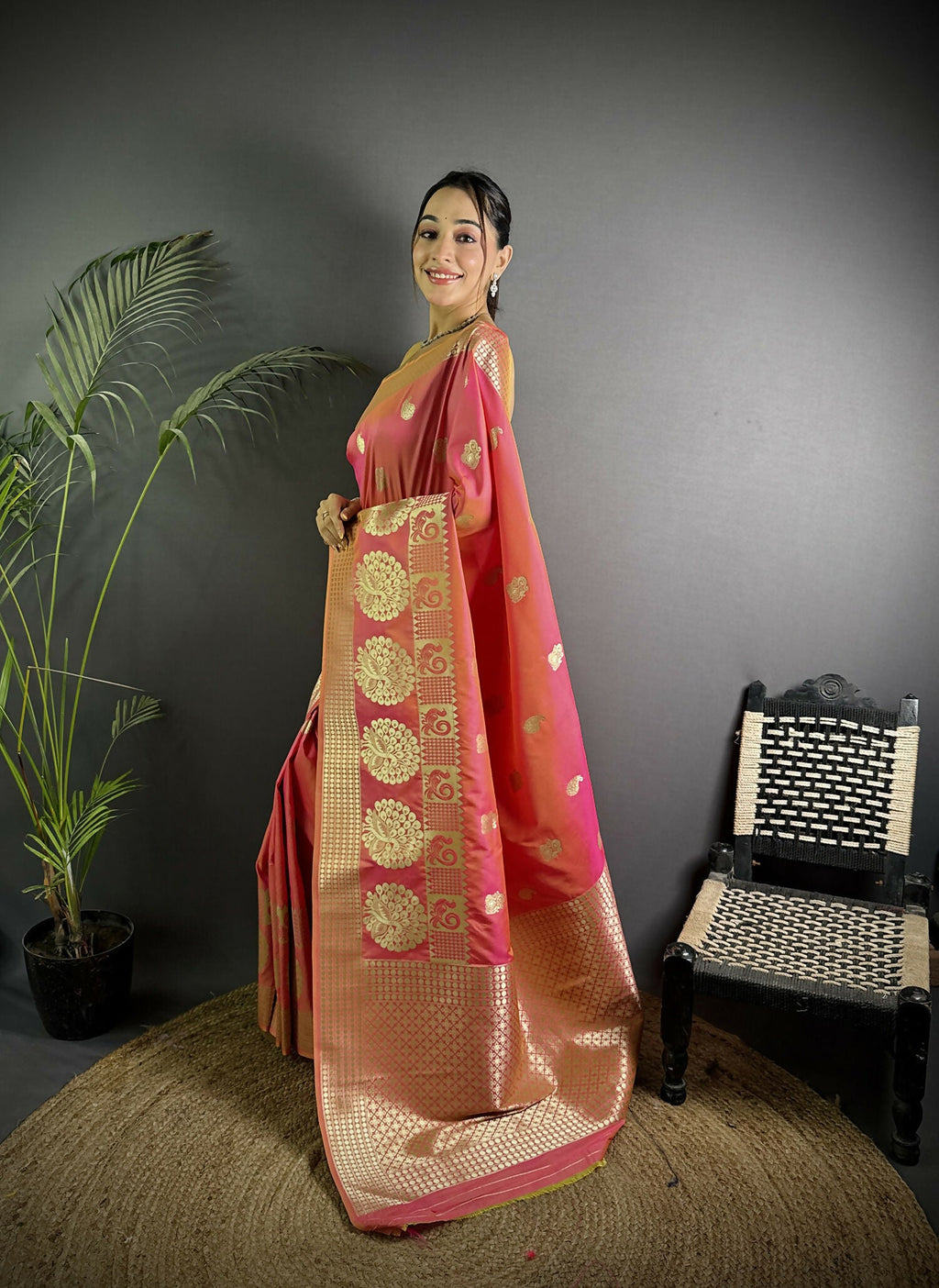 Light Pink Banarasi Soft Lichi Silk Paisley Saree