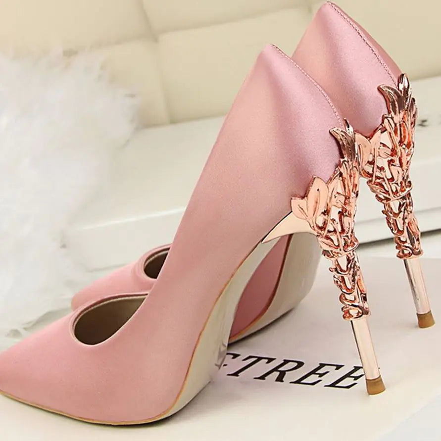 Women's White Satin Pointed High Heels - Elegant