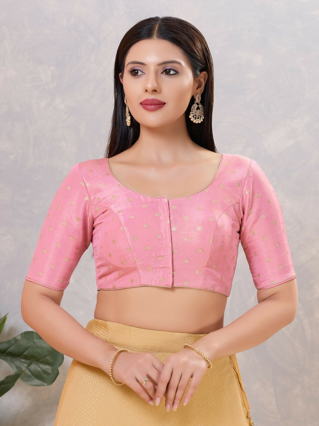 Light-pink silk stitched blouse, feminine ethnic wear for women
