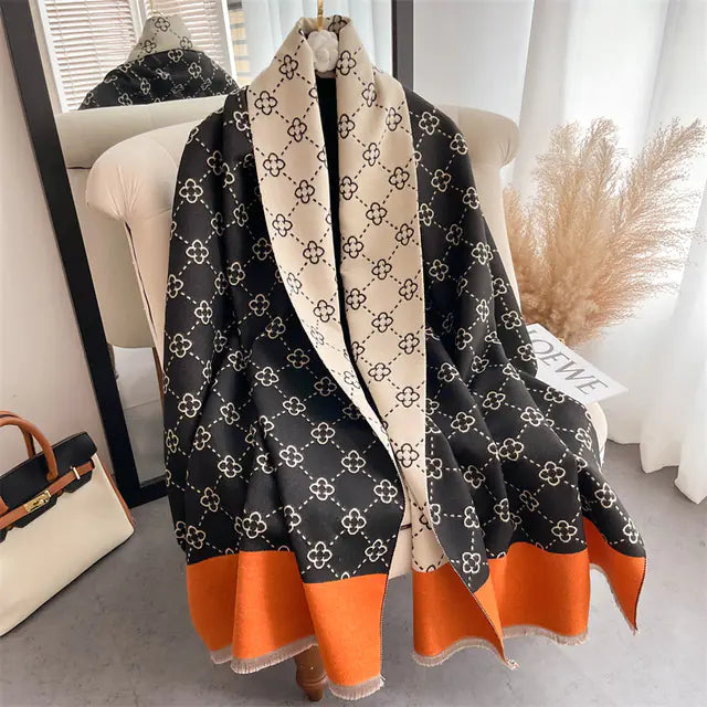 Luxury Floral Winter Poncho and Cashmere Scarf Set