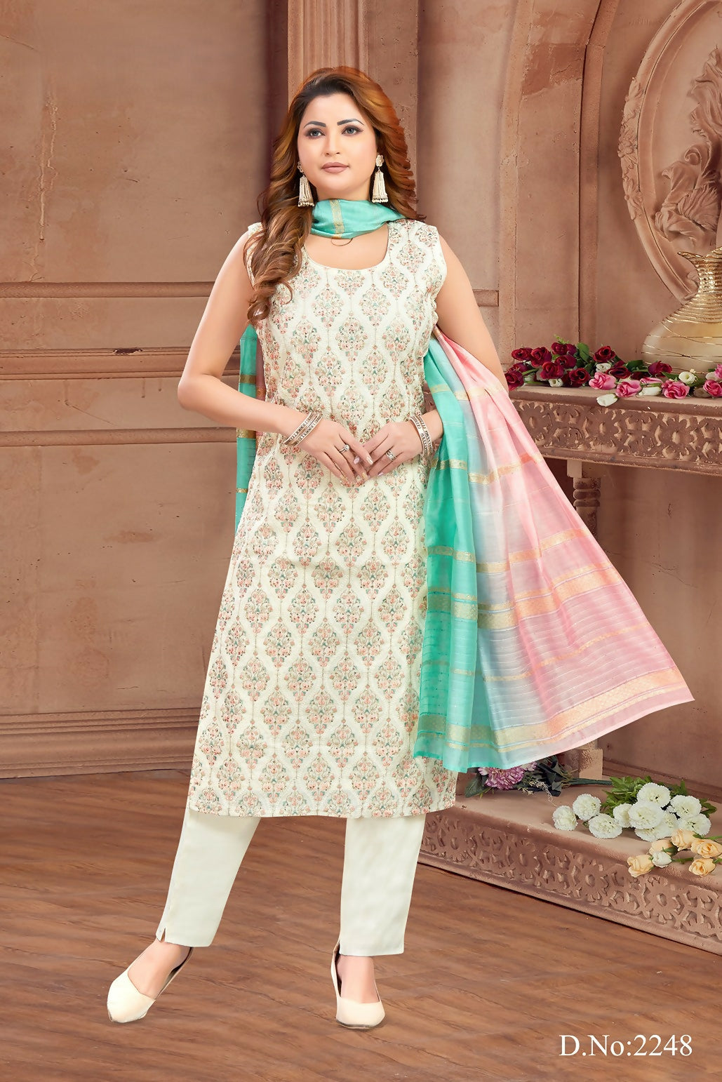 Joban Fashion Women Soft Silk Cream Round Neck Emroidery Kurta Set