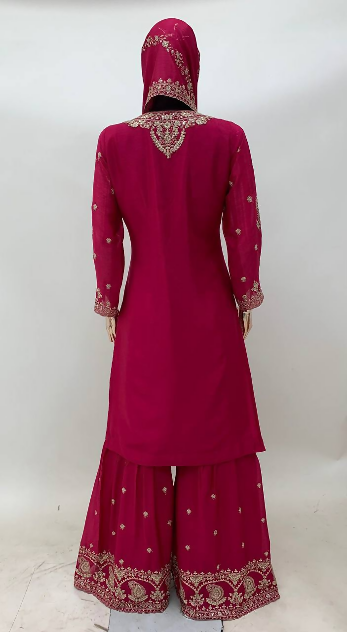 Pink Chinon Embroidered Salwar Kameez with Sequin Work - Stitched