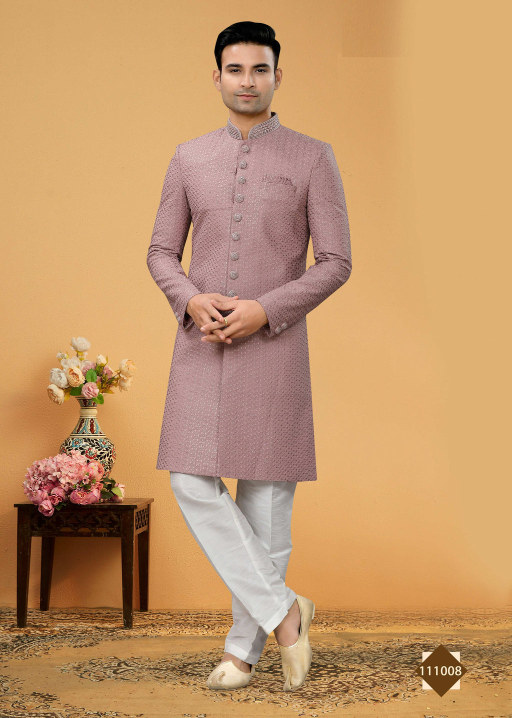Boys Light Purple Plain Kurta Pyjama Set for Special Events