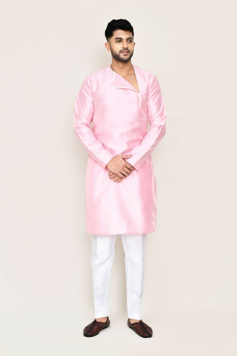 Pink art silk kurta with straight fit pant set