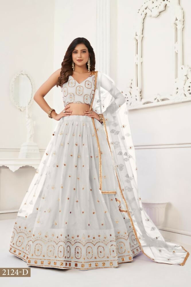 Off White Butterfly Net Lehenga with Tone-to-Tone Thread Work