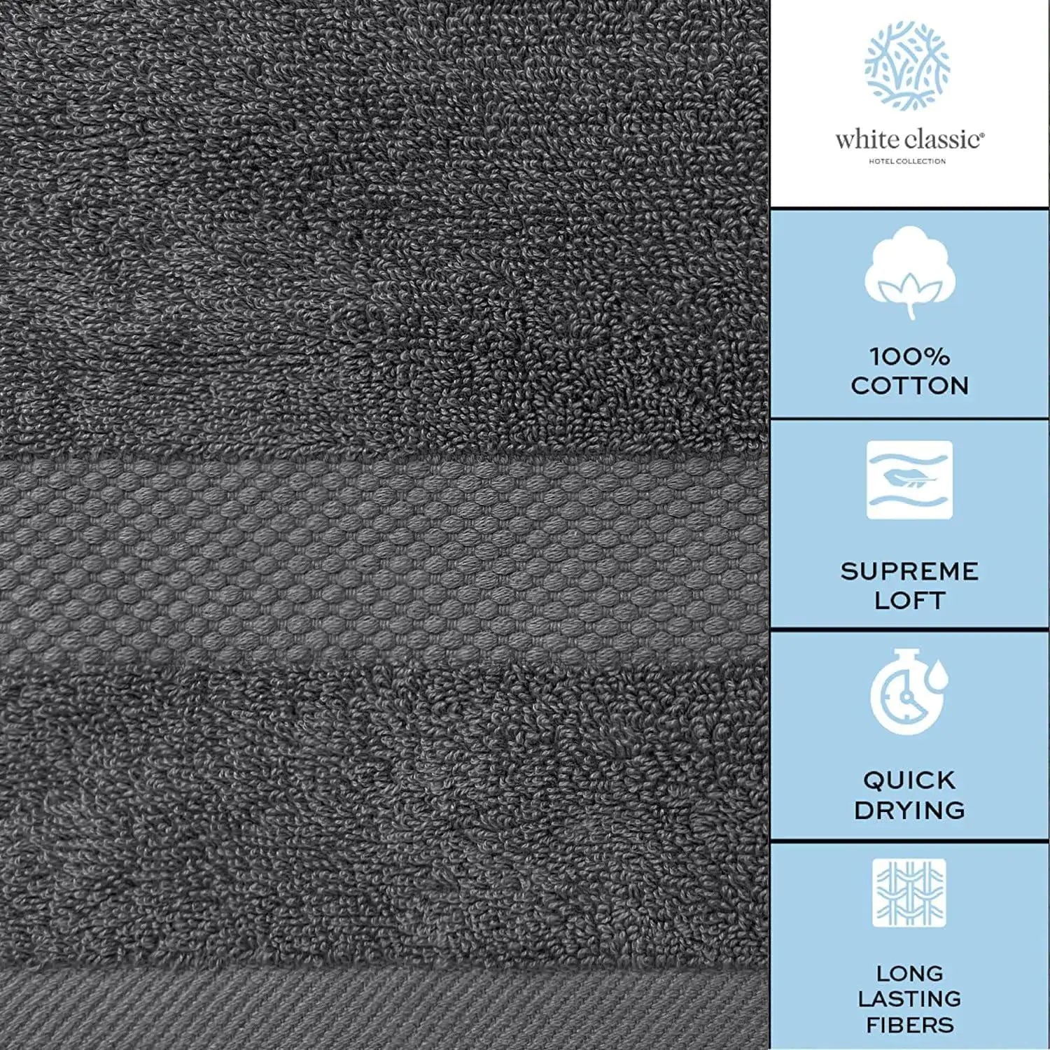 Luxury Dark Gray Bath Towel Set 8 Pcs Combed Cotton 700GSM Hotel Quality