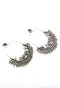 Silver peacock motif Chandbali earrings for women