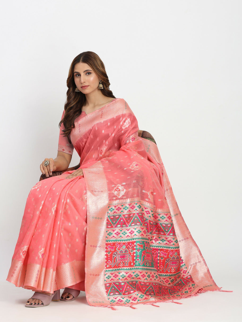 Shree Shyam Fashion Linen Cotton Peach Saree