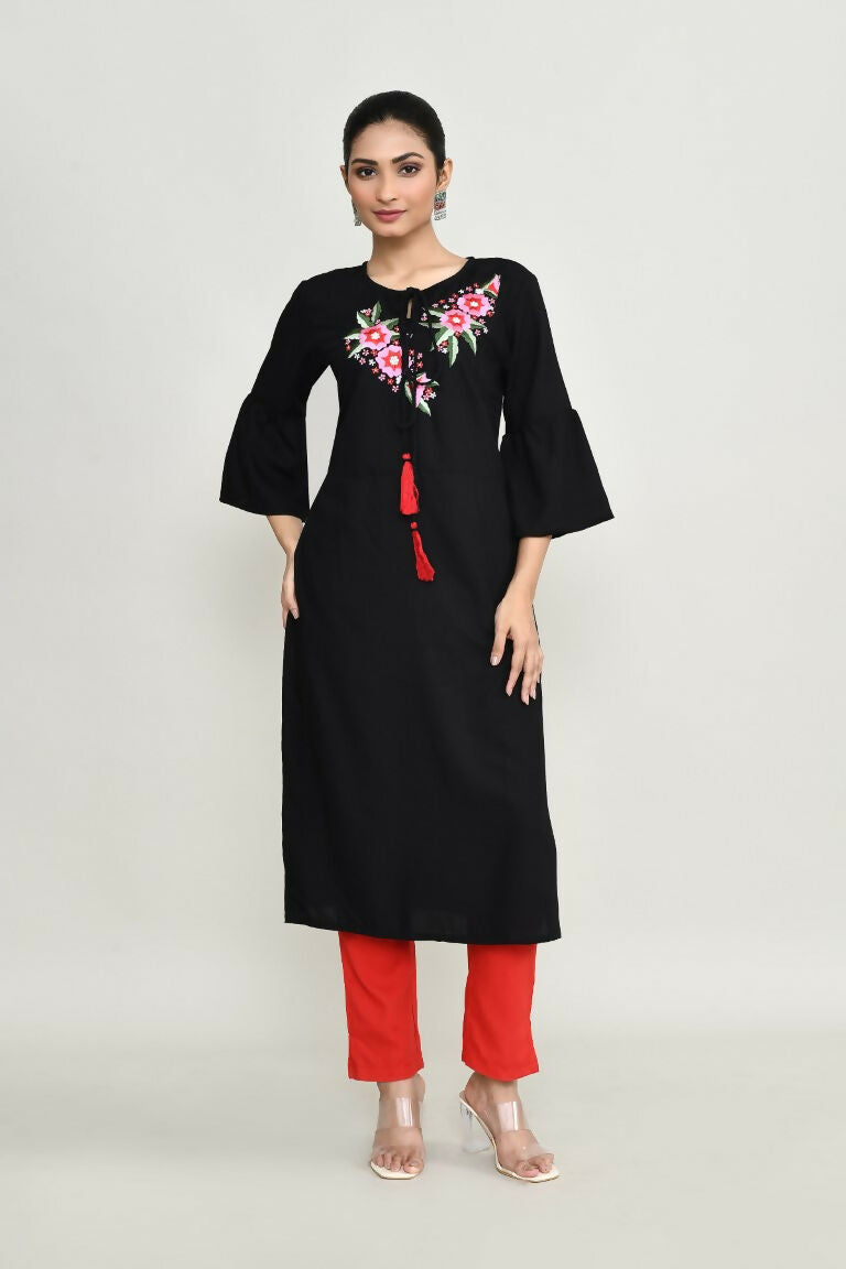 Black Rayon Kurta Set for Women - Elegant Two-Piece Ethnic Wear