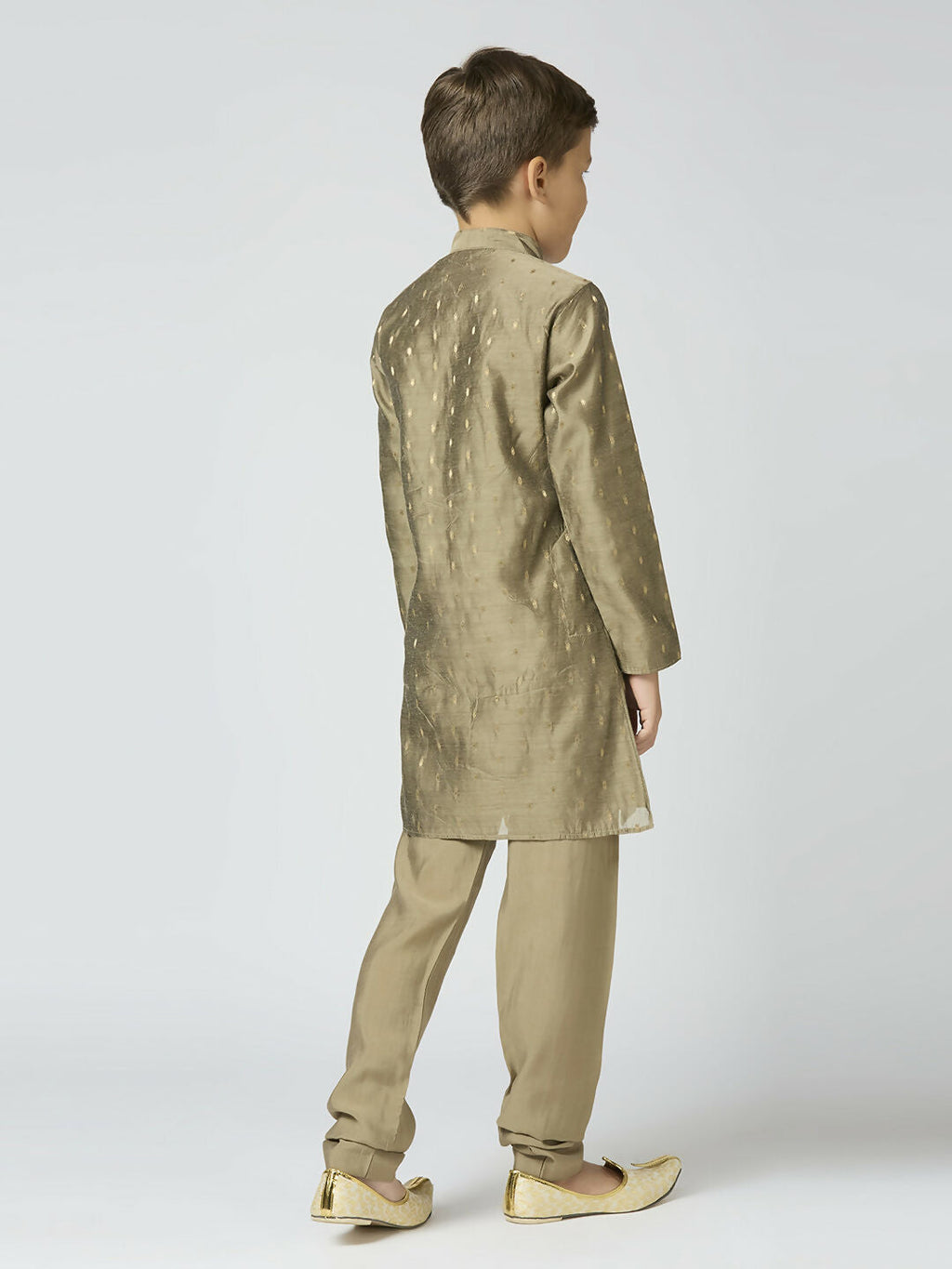 Boys Traditional Grey Chanderi Kurta and Pyjama Set for Kids