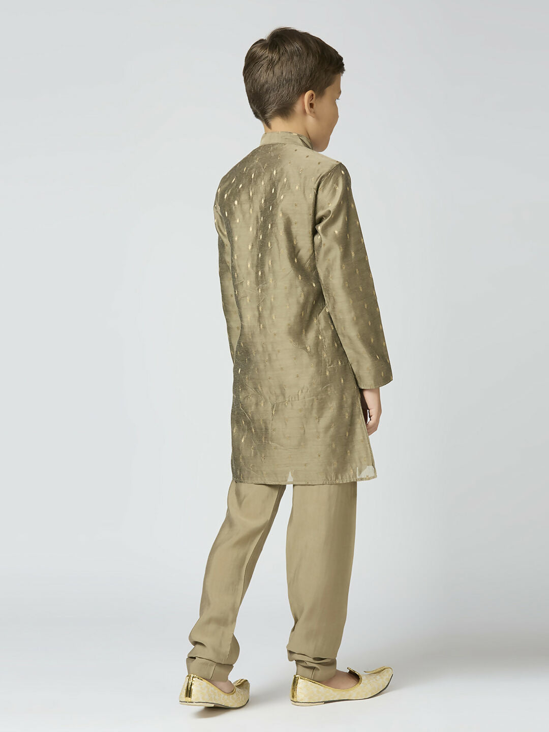 Boys Traditional Grey Chanderi Kurta and Pyjama Set for Kids