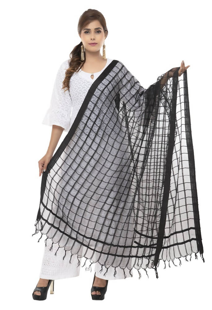 Solid black Kota Cotton square dupatta, soft texture and lightweight fabric