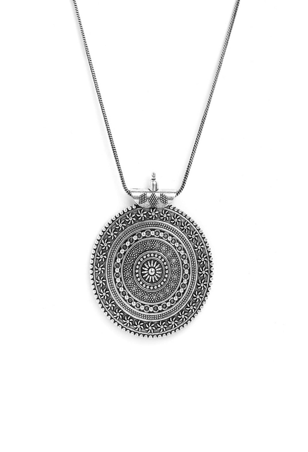 Oxidised Silver-Plated Long Chain Necklace with Matching Studs