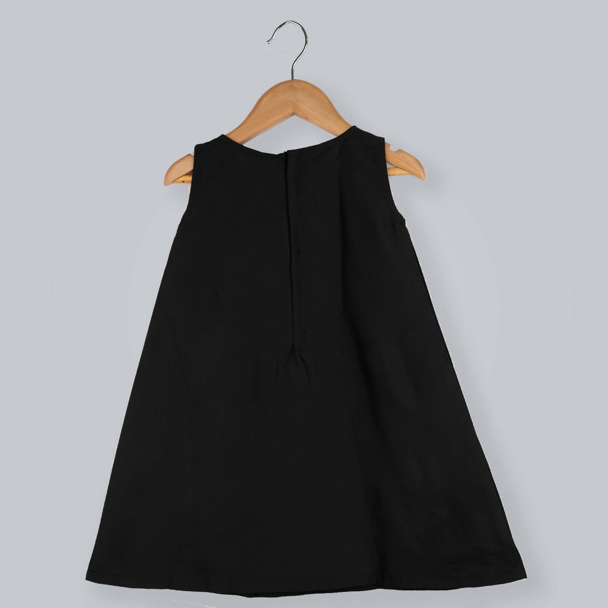Girls Black Taffeta Dress with Pink and White Flower Appliqué
