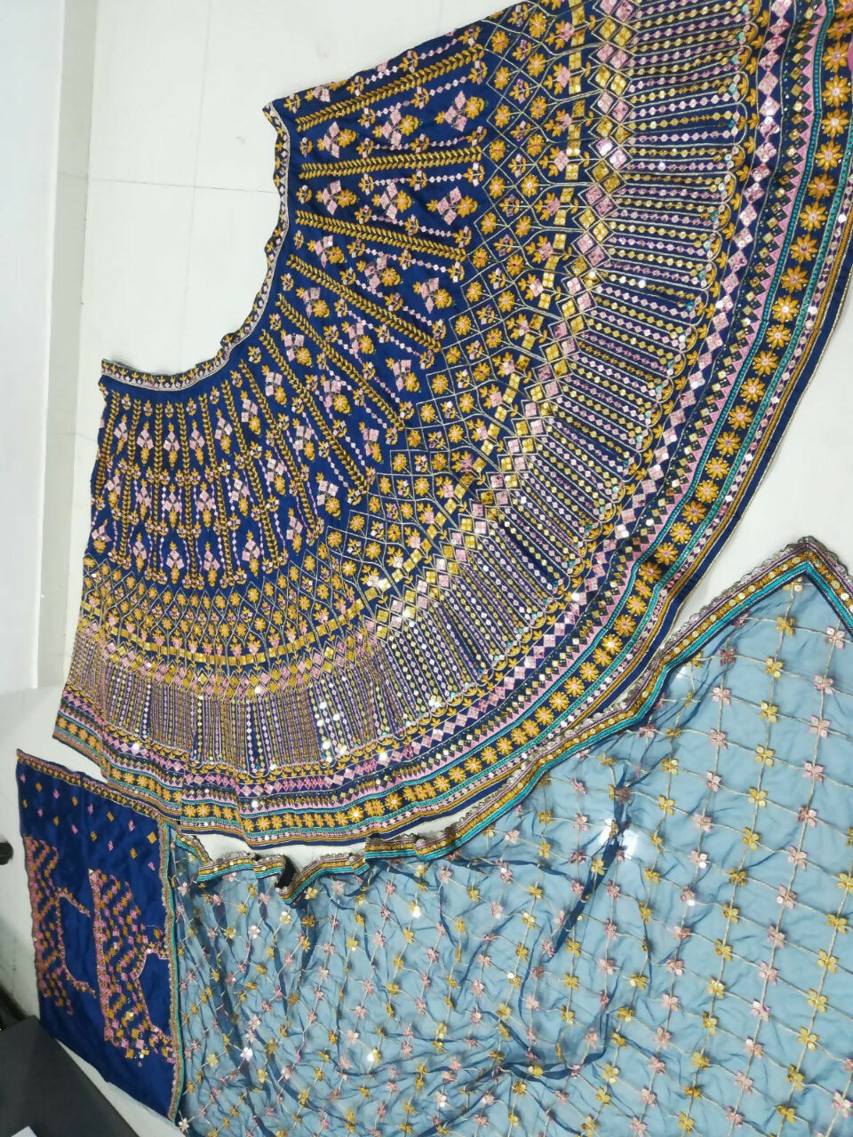 Blue Chinon Lehenga Choli with 3MM & 9MM Sequins Embroidery