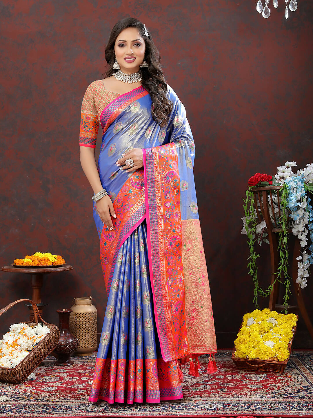 Lavender Kanjivaram Silk Saree with Zari Weaving
