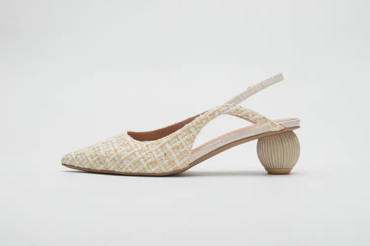 Tweed Slingback Heels with Sculptural Round Heel - Image 7