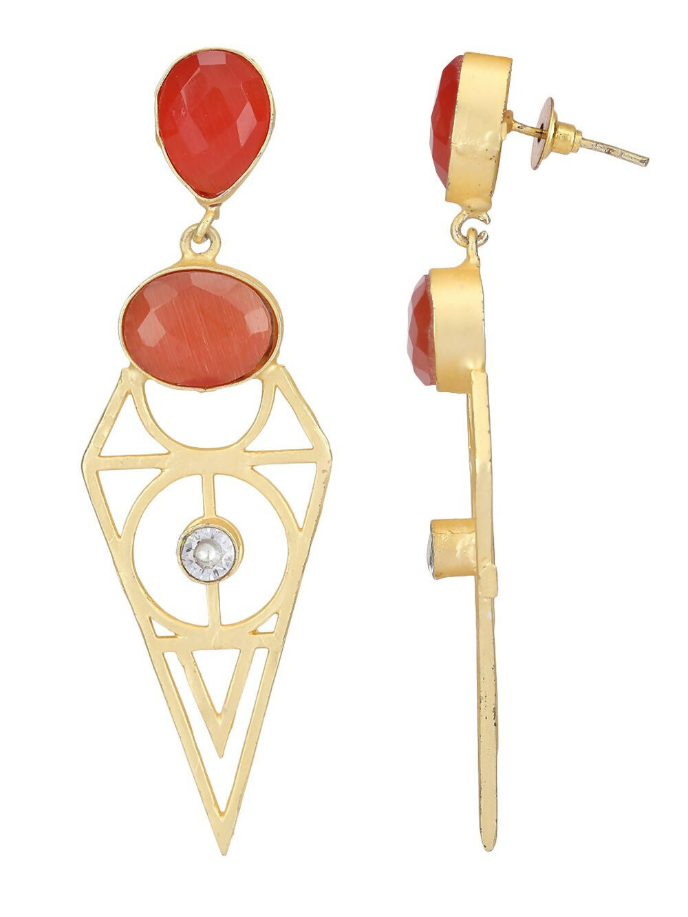 Joban Fashion Women Red Stone Matte Gold Earrings