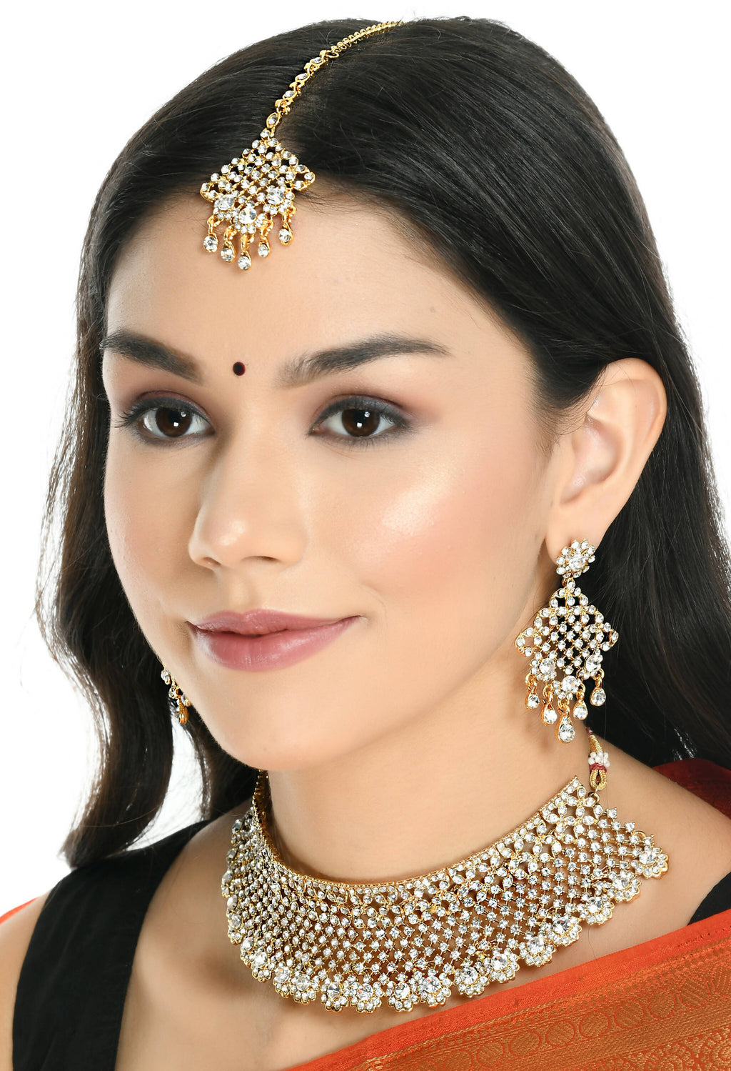 Traditional Rajwadi Golden Choker Necklace Set for Women