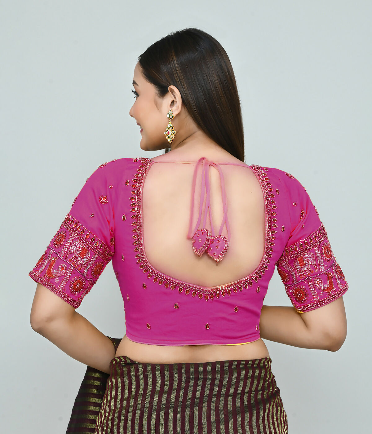 Women's Pink Art Silk Embroidered Stitched Blouse