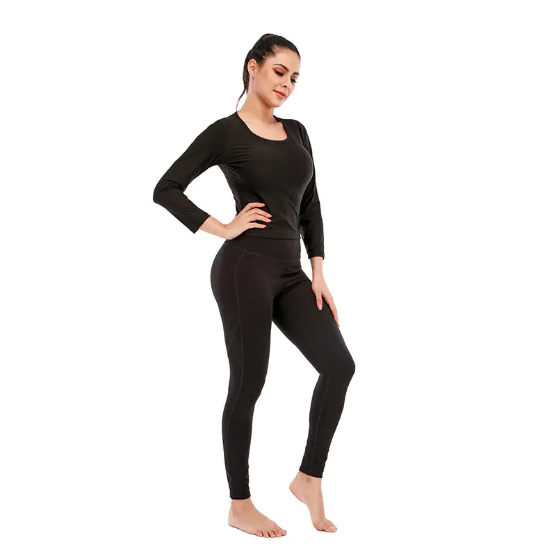 New Women's Long Sleeve Silver Sweat Yoga Set