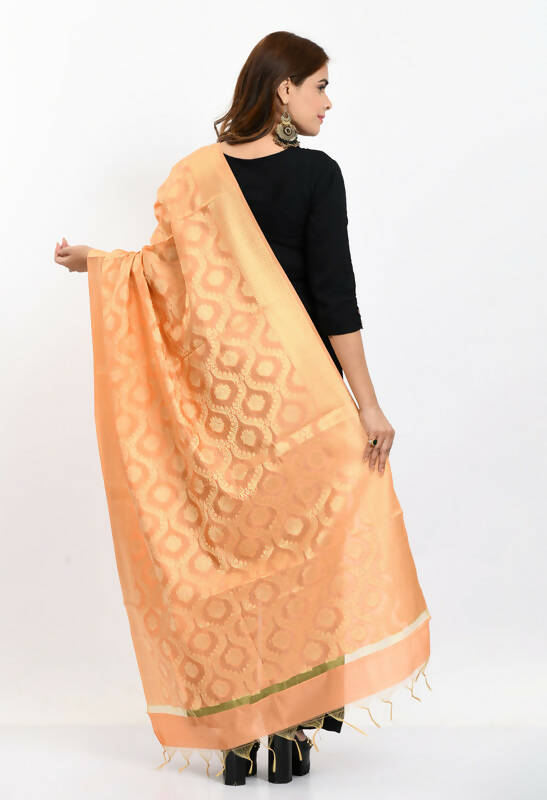 Peach Banarasi Silk Dupatta with All Over Geometric Woven Design