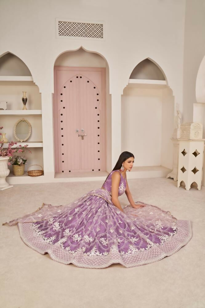 Lavender Butterfly Net Lehenga with Zari and Sequence Work