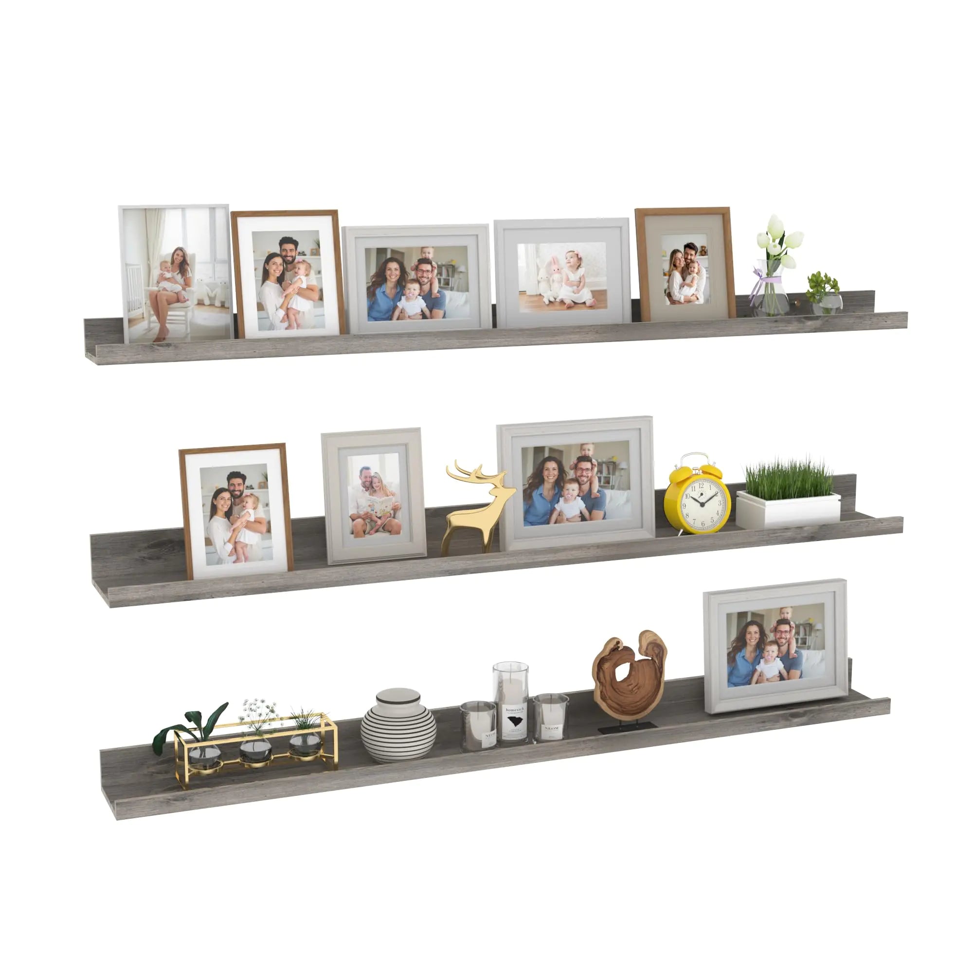 Giftgarden 47 Inch Grey Floating Shelves for Wall Mount Gray Wood Wall Shelf Ledge for Bathroom Bedroom Living Room Kitchen Storage Set of 3 Different Sizes
