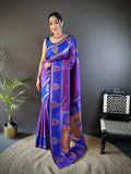 Royal Blue Paithani Saree with Meenakari weaving on soft silk fabric.