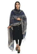 Deep navy blue handloom cotton dupatta