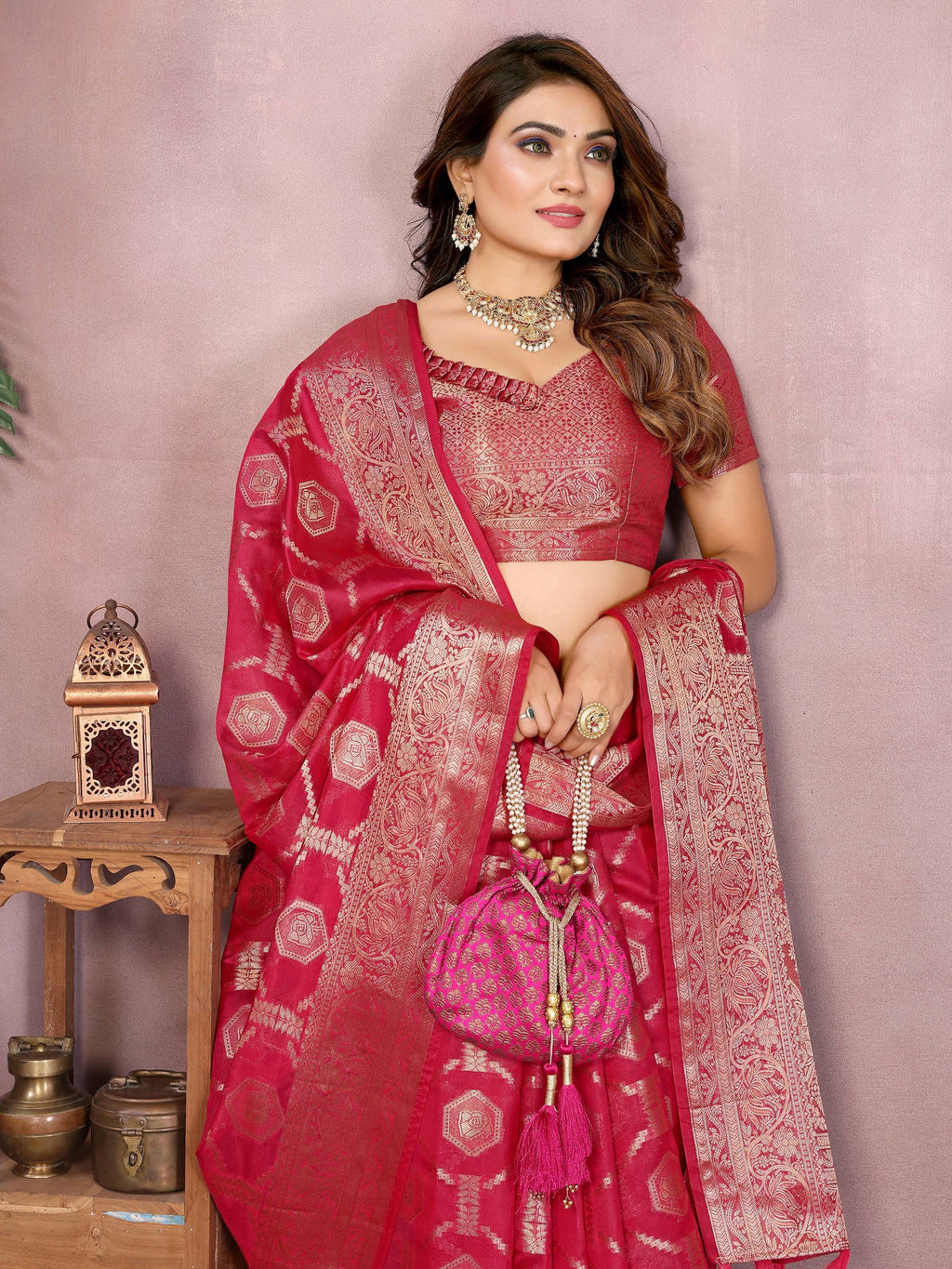 Magenta Soft Organza Silk Saree with Fine Weave