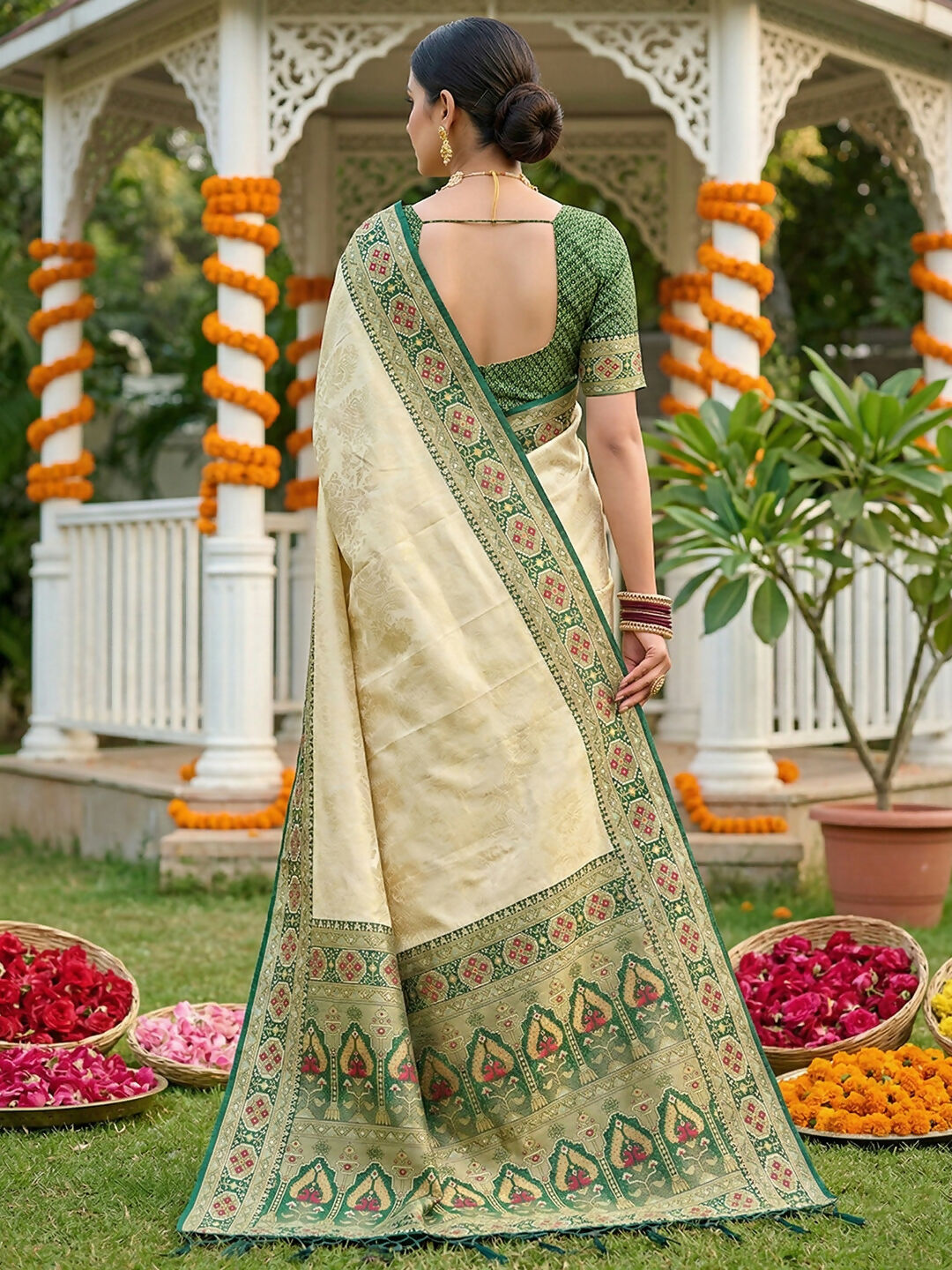 Green Soft Silk Saree with Matching Blouse Piece