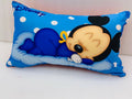 Decorative blue and white Sleeping Minnie Mouse throw cushion for children's bedrooms or nurseries.