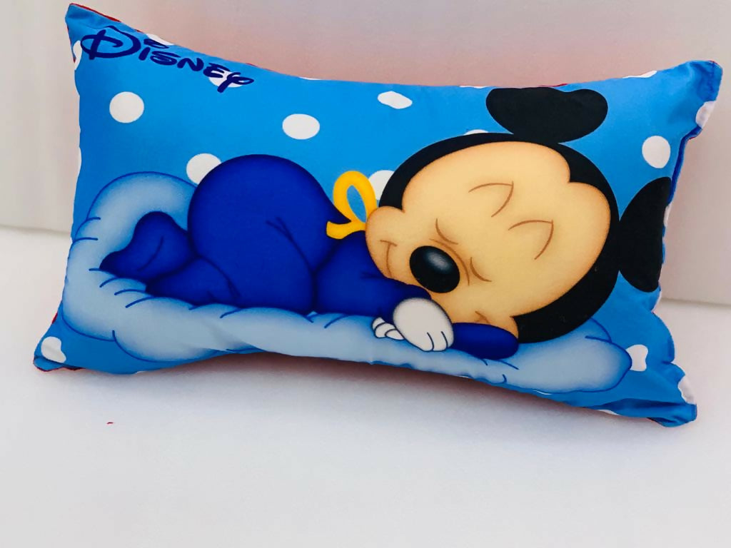 Decorative blue and white Sleeping Minnie Mouse throw cushion for children's bedrooms or nurseries.