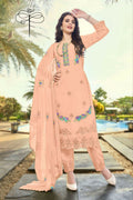 Peach Faux Georgette Kurta Set with heavy embroidery and moti work