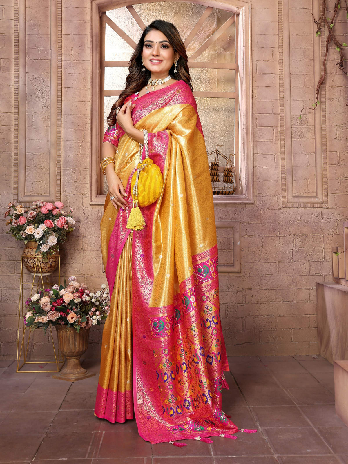 Yellow Banarasi Tissue Silk Weaving Saree with Traditional Charm