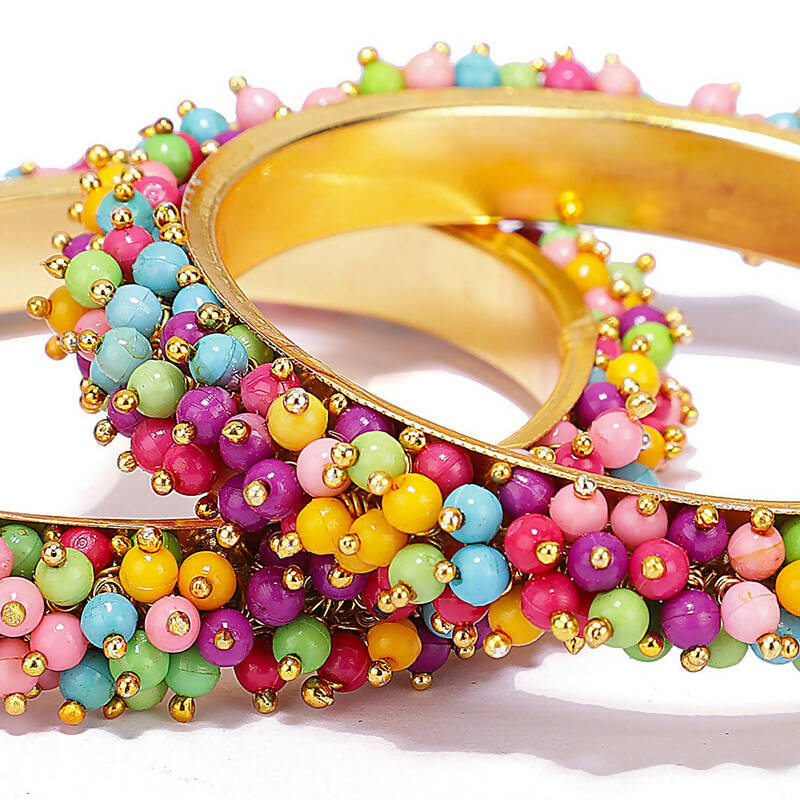 Joharkamal Gold-Polished Multi Bead Work Bangle Set