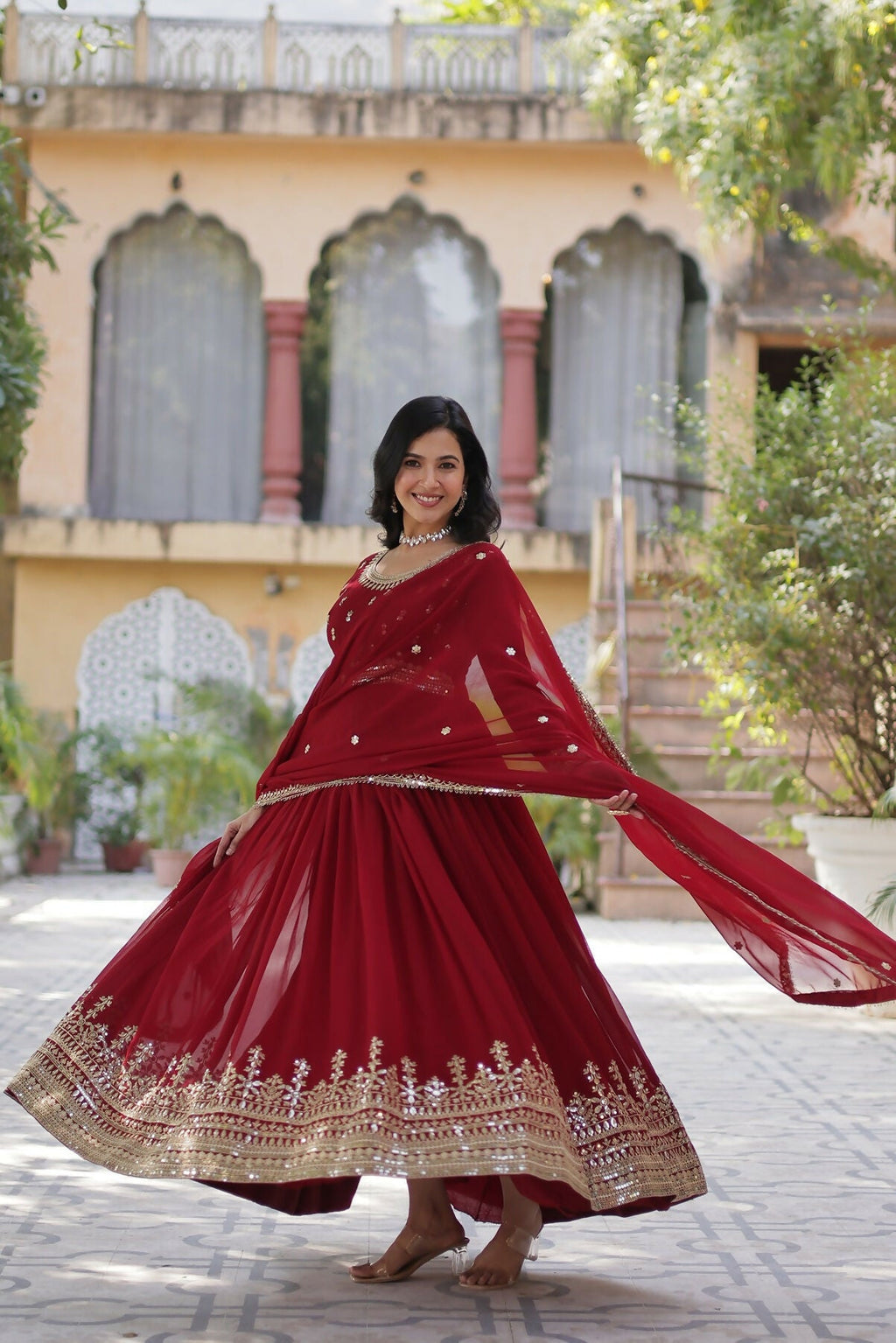 Maroon Georgette Kurta Set with Stunning Sequence Embroidery