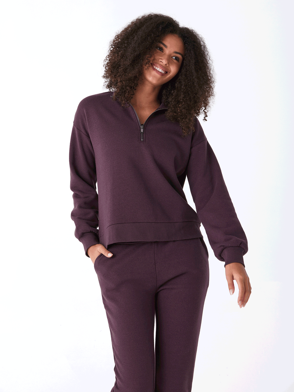 Constance Triblend Fleece Half Zip Pullover in Dark Purple