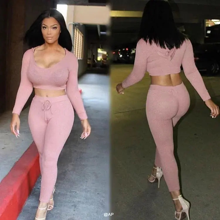 European Style Women's Hooded Sweatshirt and Pants Set