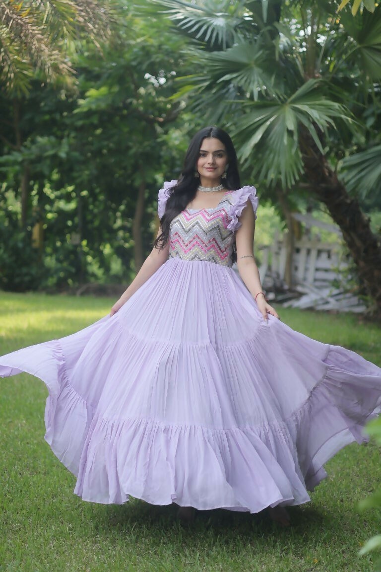 Women's Purple Sequins Thread Embroidery Faux Georgette Anarkali