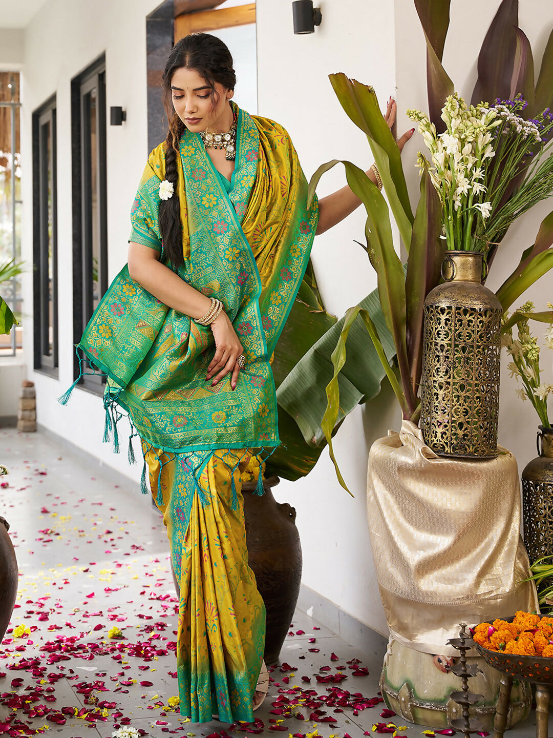 Mustard Yellow Soft Silk Saree with Matching Blouse