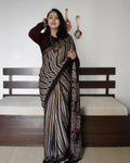 Black dual-tone silk digital printed saree with matching silk blouse