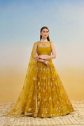 Mustard Yellow butterfly net lehenga with tone-on-tone thread and sequence embroidery
