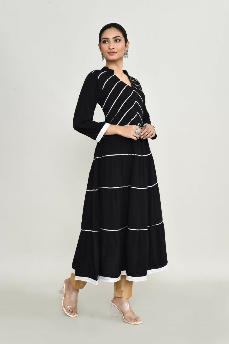 Black Embroidered Rayon Tunic for Women