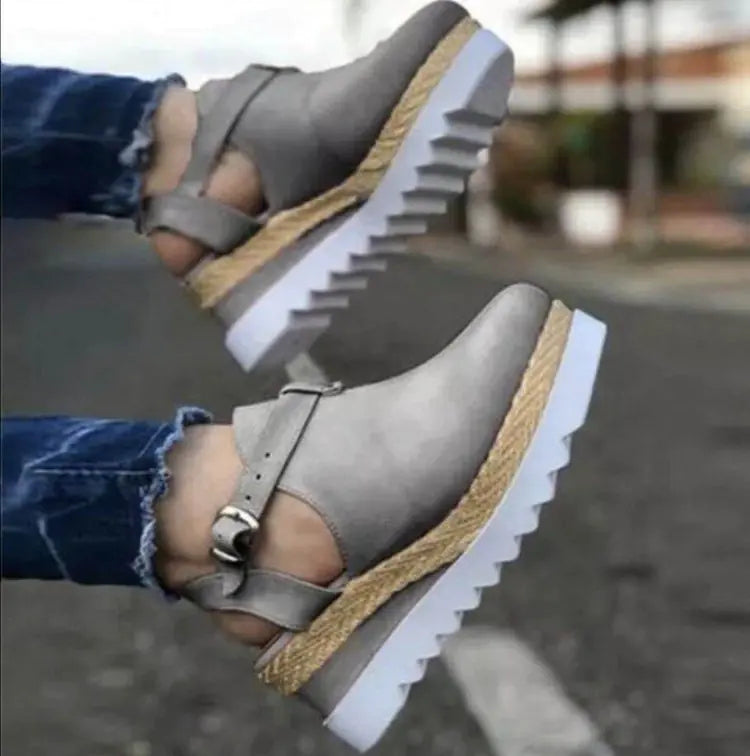 Women's Suede Platform Wedge Shoes with Buckle Strap - Image 6