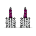 Black Rhodium Plated 18K White Gold 7/8 Cttw Round Diamond and Graduated Red Ruby Drop Earrings (F-G Color, VS1-VS2 Clarity)