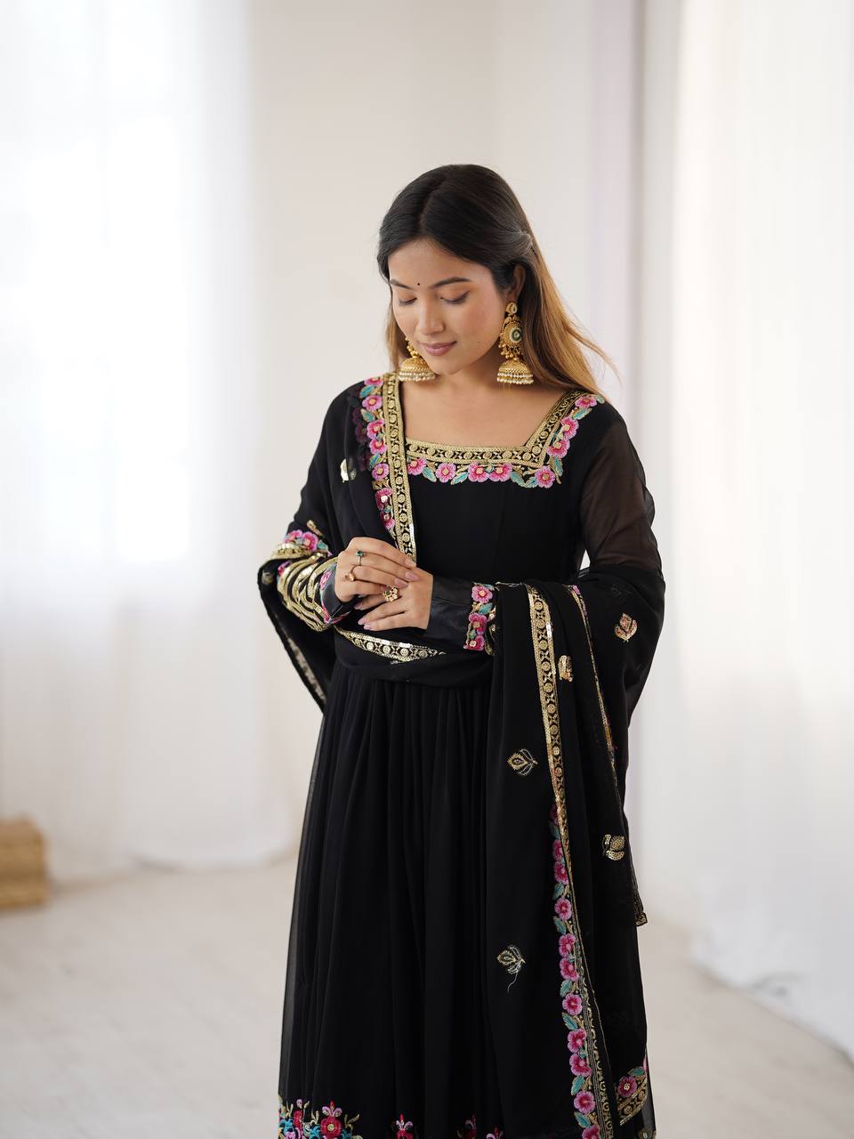 Black Georgette Embroidered Anarkali Suit with Sequence Work