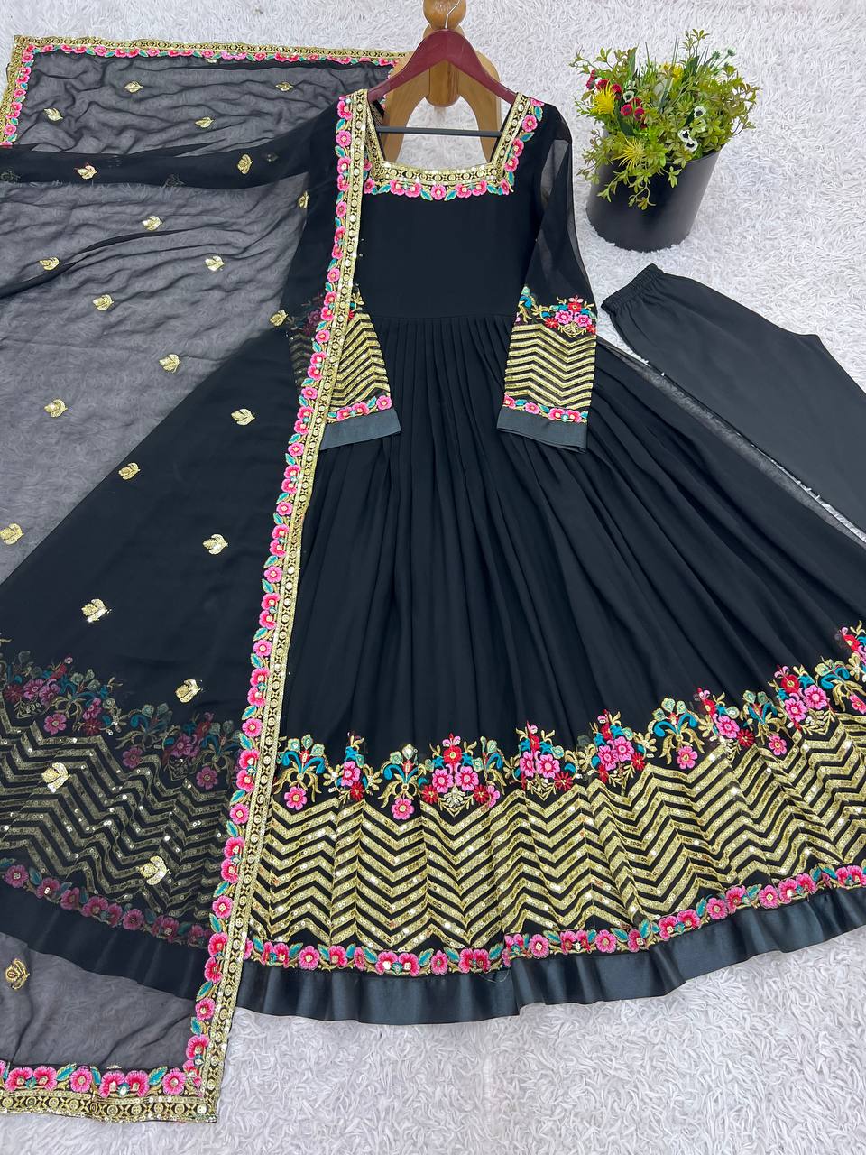 Black Georgette Embroidered Anarkali Suit with Sequence Work